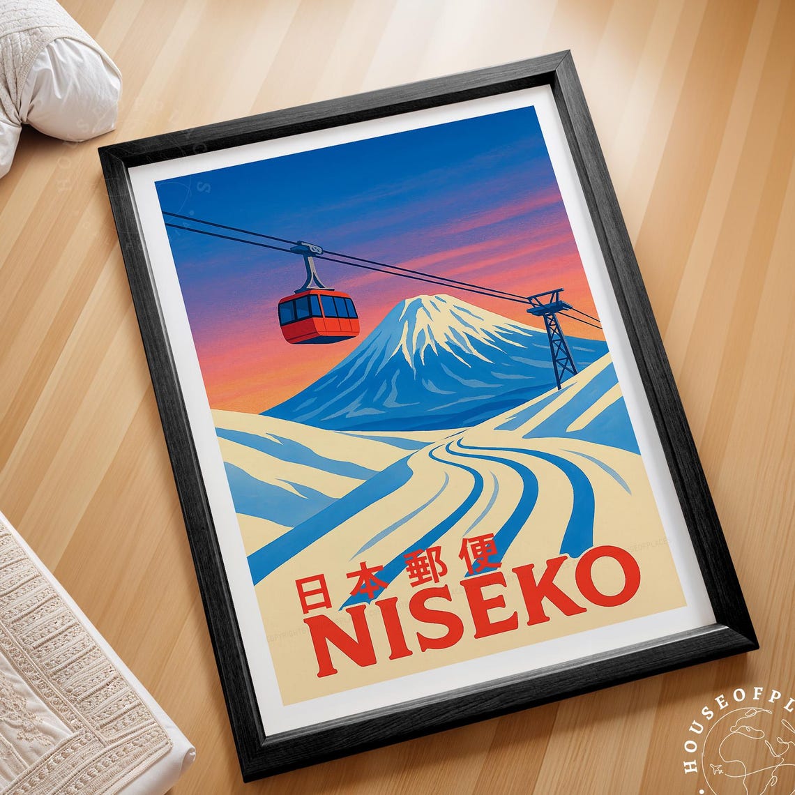 Niseko Japan Ski Slopes Gondola Snowy Mountain Vintage Poster