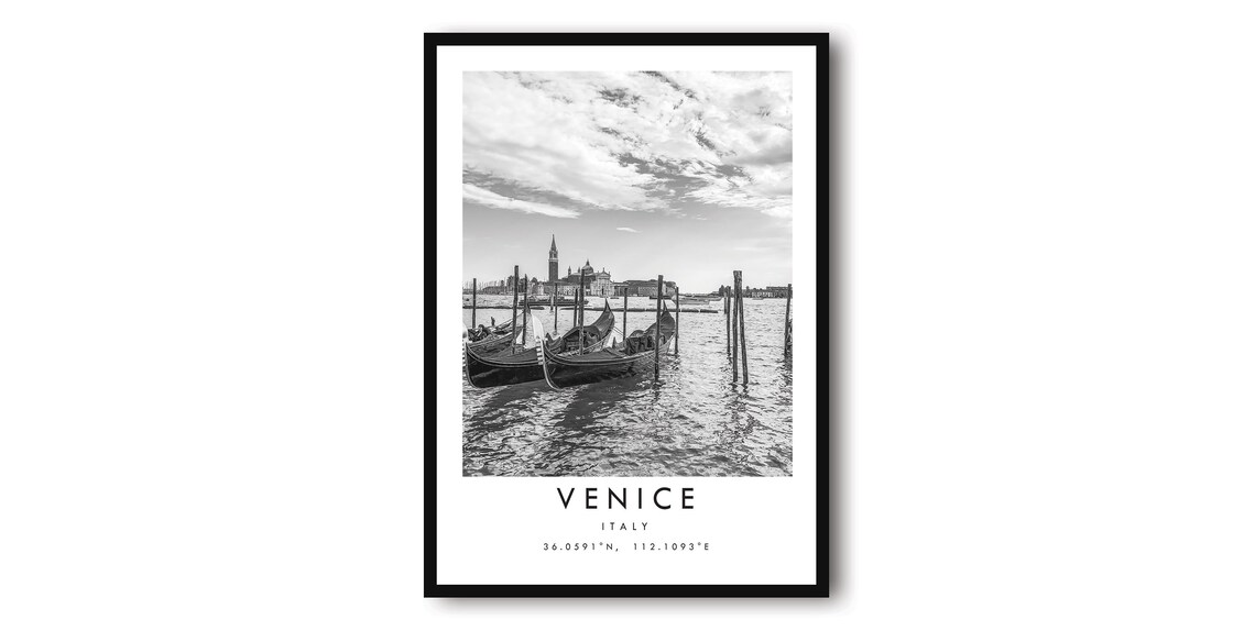 Venice Italy Black and White Gondola Art Print
