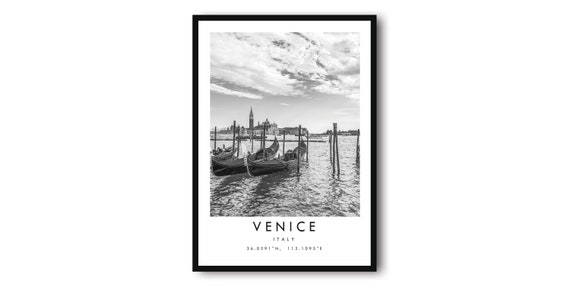 Venice Italy Black and White Gondola Art Print
