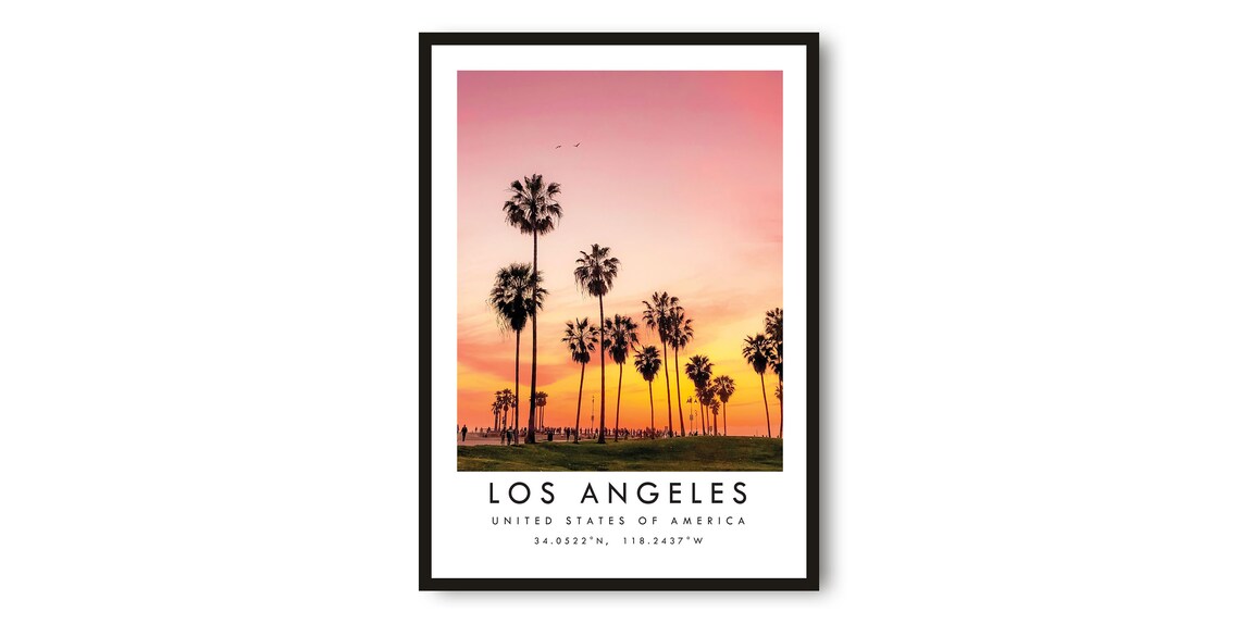 Los Angeles Sunset Palm Trees Travel Print California Beach Art