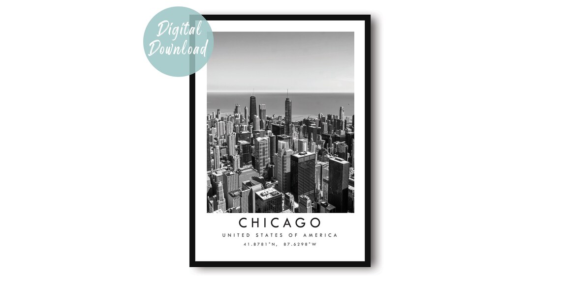 Chicago USA Black And White Aerial Skyline Cityscape Photo Poster