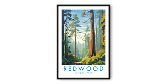 Redwood National Park Towering Trees Vintage Travel Poster Art