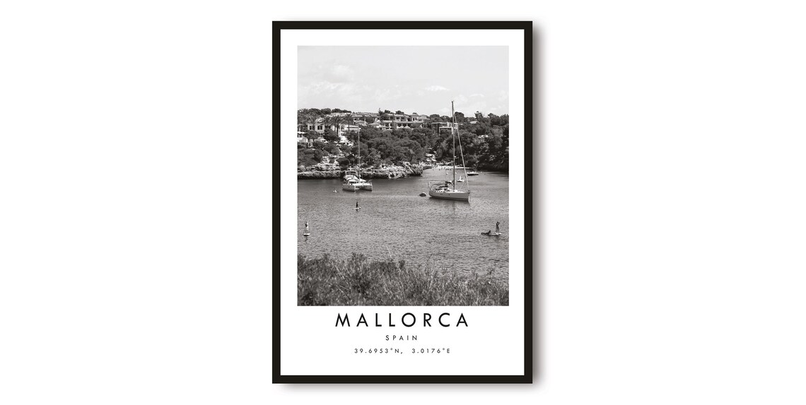 Mallorca Spain Black and White Travel Poster