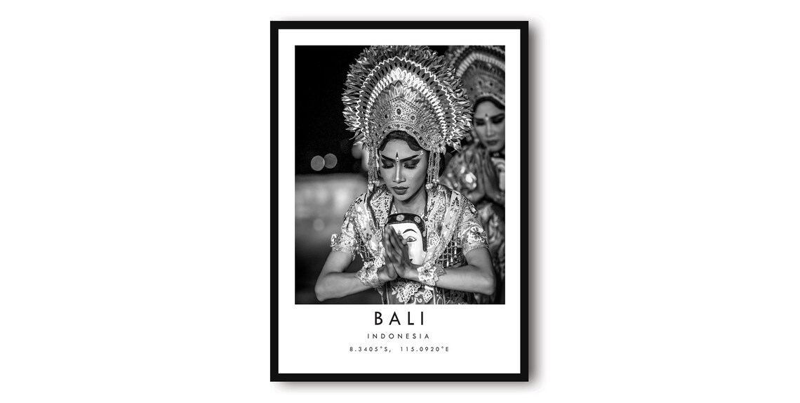 Bali Travel Poster, Black and White Minimalist