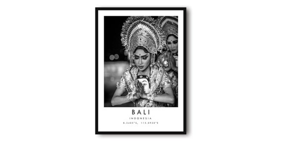 Bali Travel Poster, Black and White Minimalist