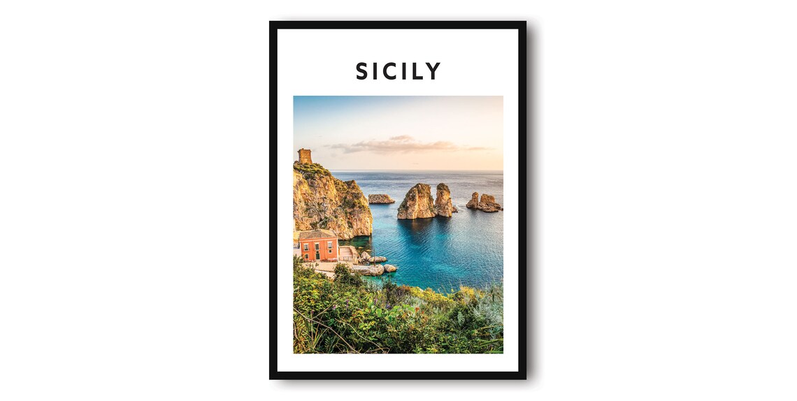 Sicily Italy Coast Sea Stacks Turquoise Water Coastal Photo Poster