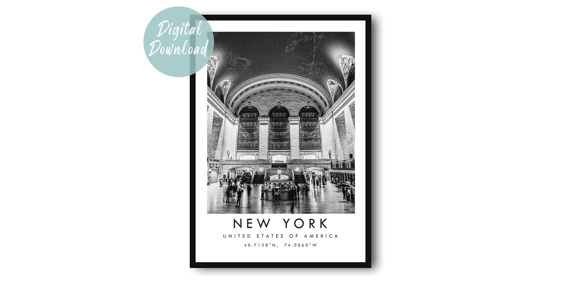 New York Grand Central Terminal Black and White Travel Poster