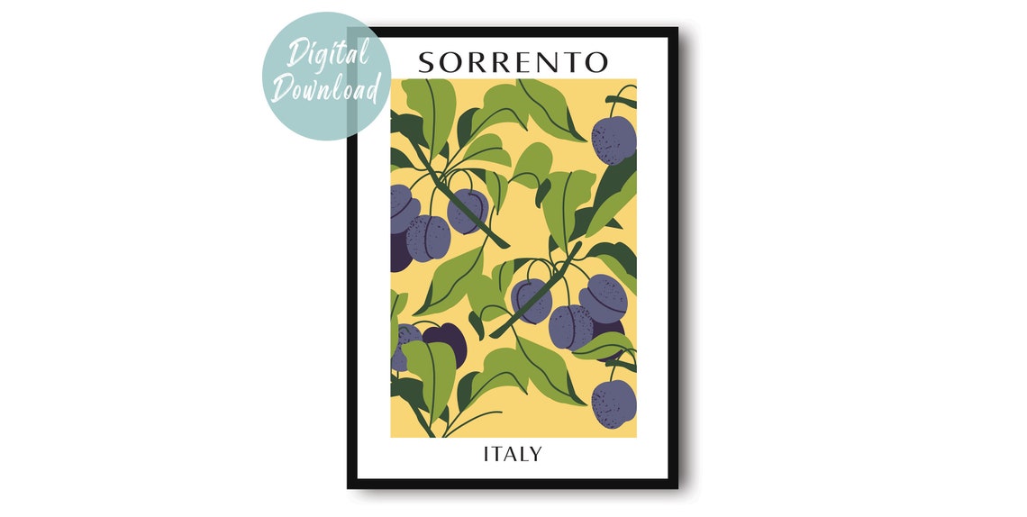 Sorrento Ripe Dark Plums Botanical Pattern Fruit Market Poster