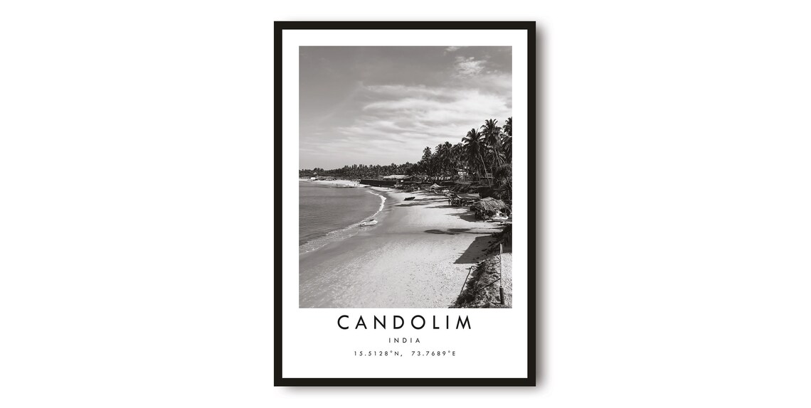 Scenic Candolim India Black and White Beach Photo Travel Poster