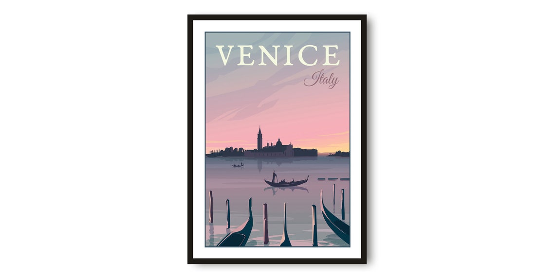 Venice Italy Gondolas Sunset Lagoon Minimalist Travel Poster