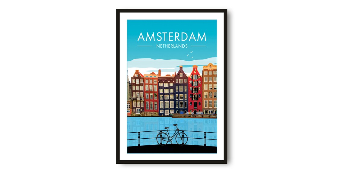 Amsterdam Travel Poster Vintage Netherlands Print