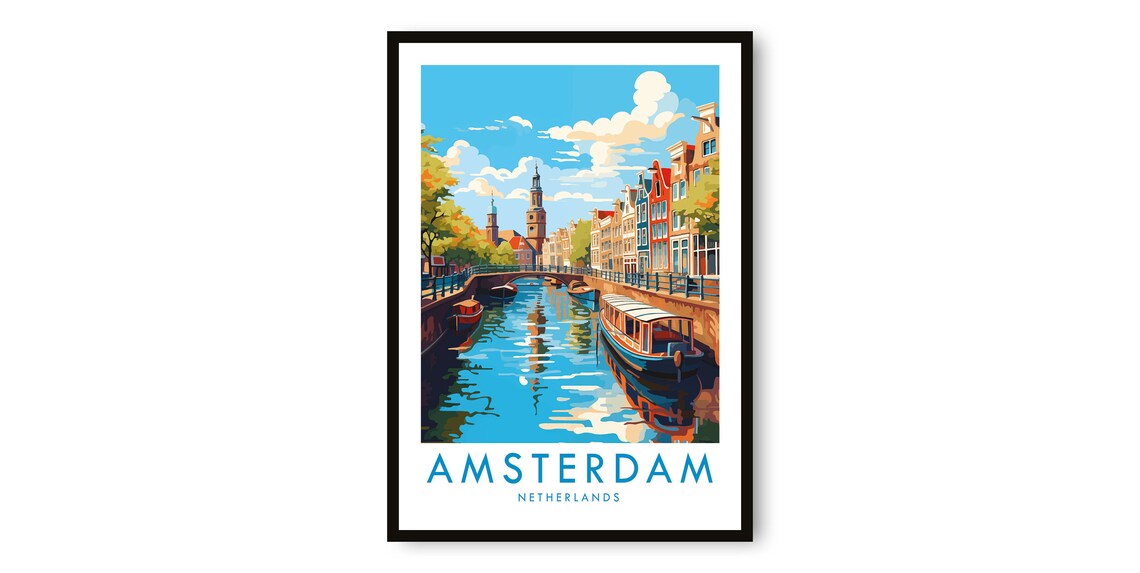Amsterdam Canal Travel Poster, Netherlands Europe