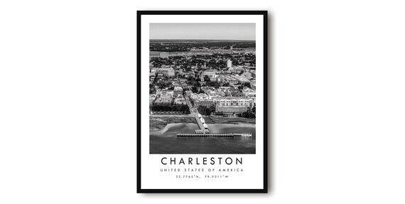 Charleston Aerial Print Minimalist City Map Wall Art