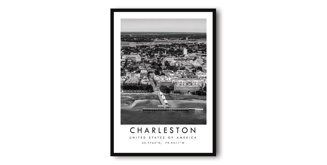 Charleston Aerial Print Minimalist City Map Wall Art