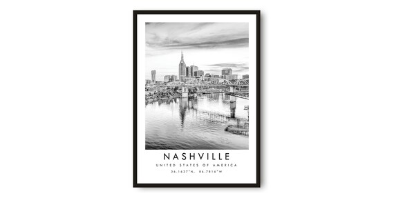 Nashville Skyline Black and White Travel Poster