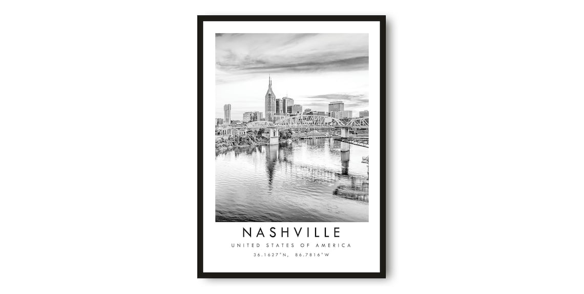 Nashville Skyline Black and White Travel Poster