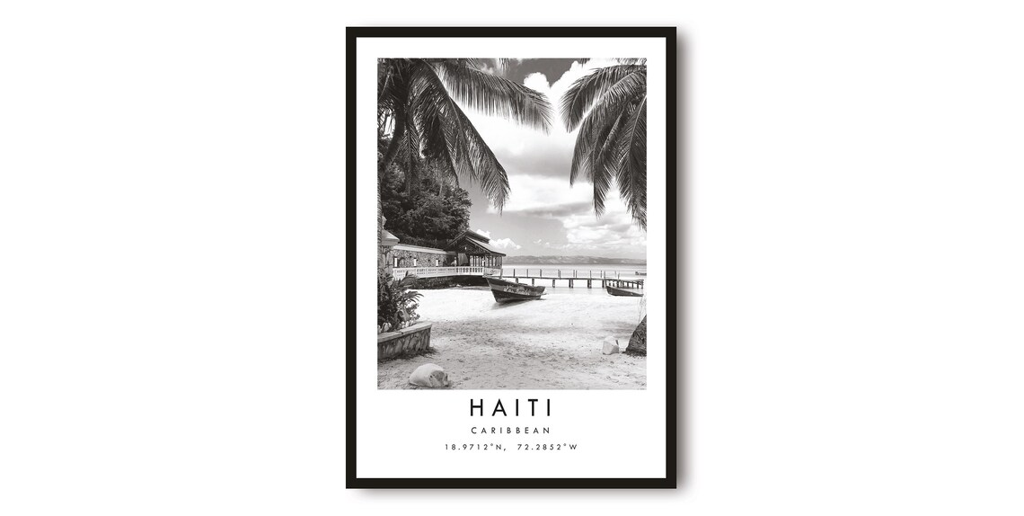 Haiti Caribbean Beach Black and White Photography Art Poster