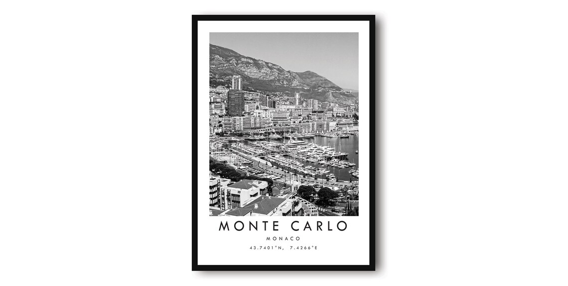 Monte Carlo Black and White Travel Poster Print