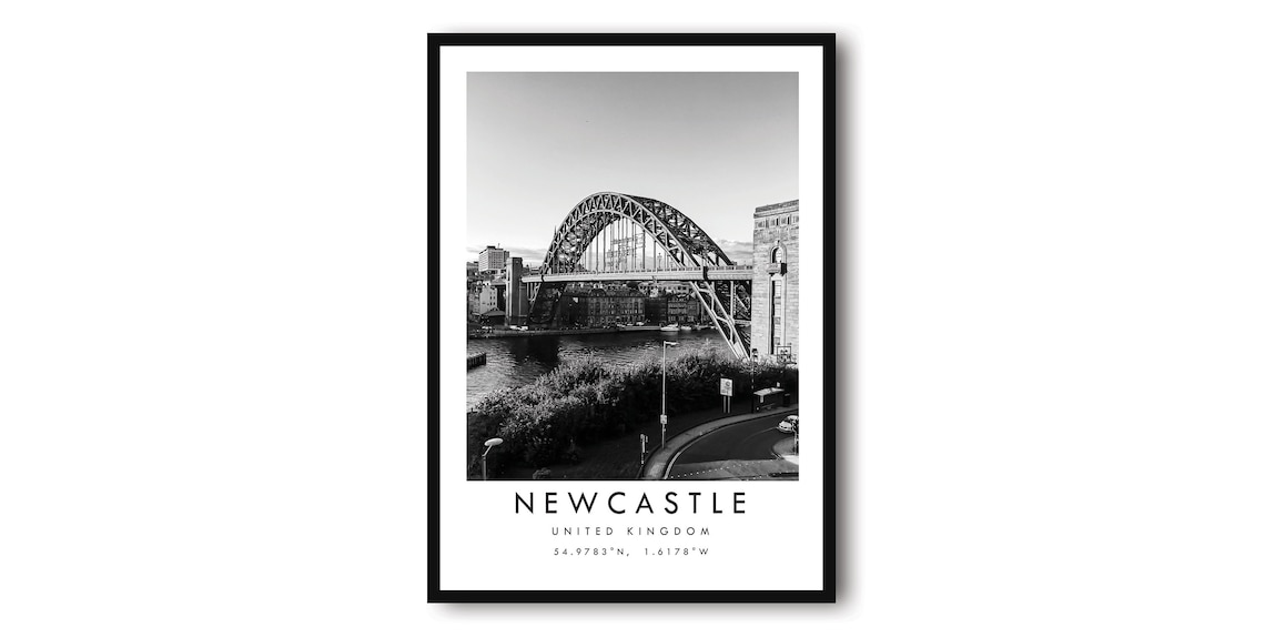 Newcastle Travel Poster, Black And White England