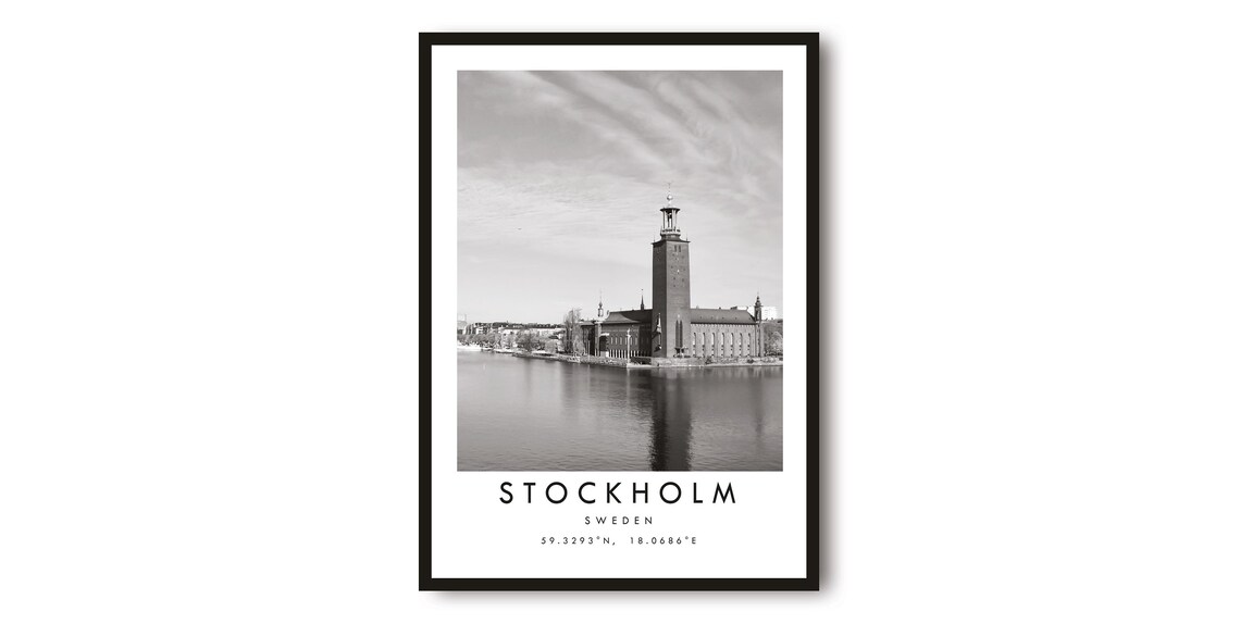 Stockholm Sweden City Hall Black and White Photography Poster