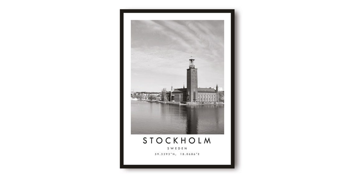 Stockholm Sweden Print Black And White Cityscape Wall Art