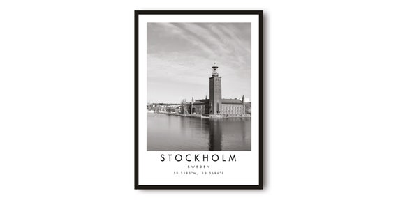 Stockholm Sweden Print Black And White Cityscape Wall Art