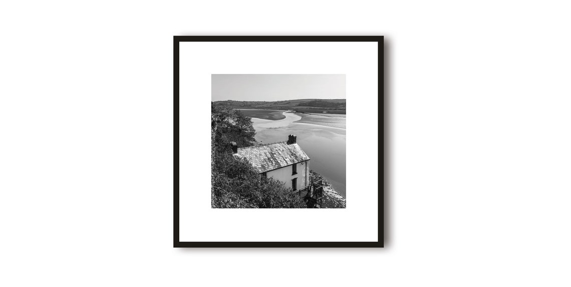Laugharne Cottage Overlooking the Taf Estuary Black White Poster