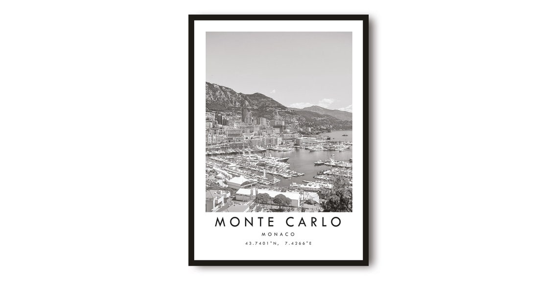 Monte Carlo Harbor Yachts Black and White Monaco Photo Art Print
