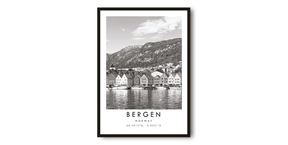 Bergen Norway Black And White Cityscape Art Print