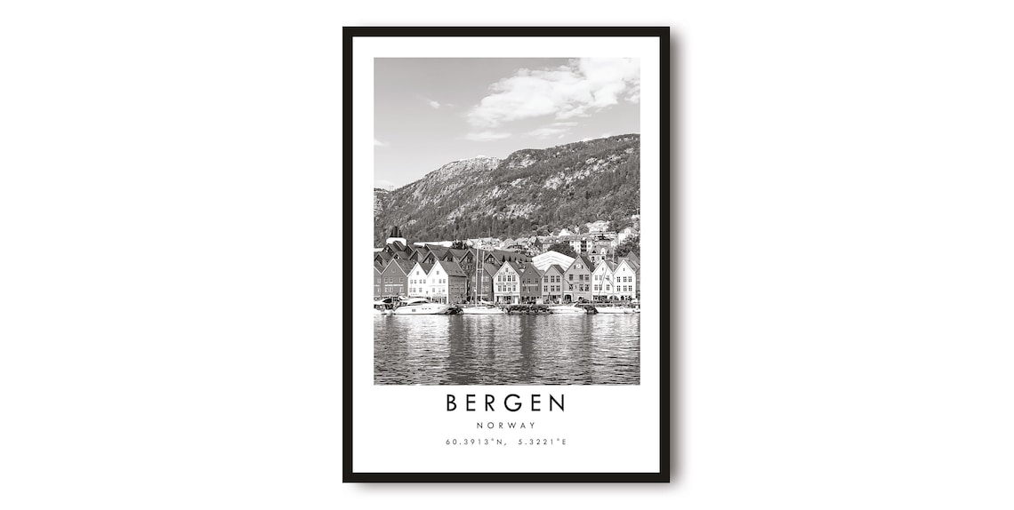 Bergen Norway Black And White Cityscape Art Print