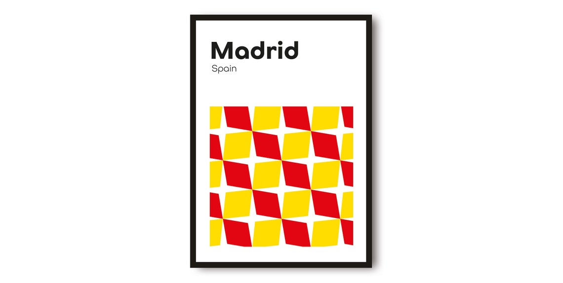 Madrid Spain Geometric Minimalist Travel Poster Red Yellow Art