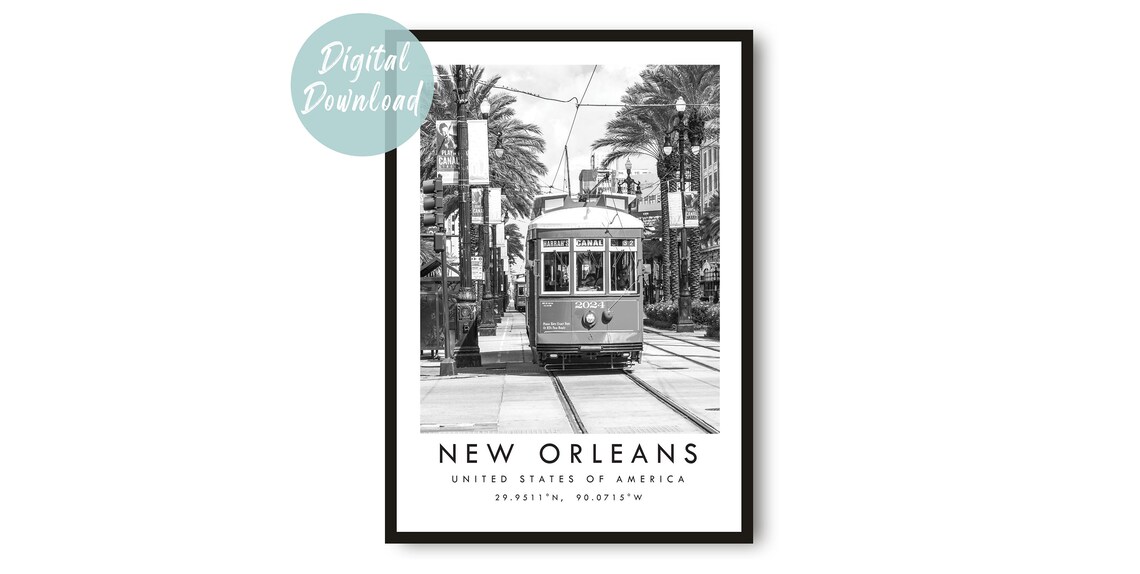 New Orleans Streetcar Black And White Travel Photography Wall Art