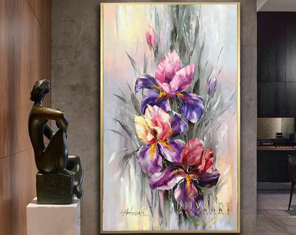 Purple Iris Abstract Floral Vertical Wall Art Print