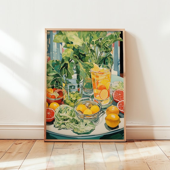 Summer Citrus Lemonade Pitcher Vibrant Watercolor Still Life Poster