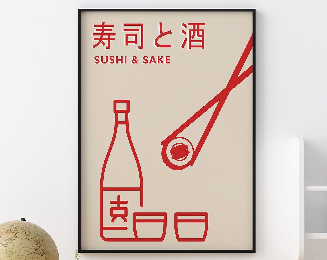 Japanese Sushi Sake Food Art, Retro Poster Print - Image 3