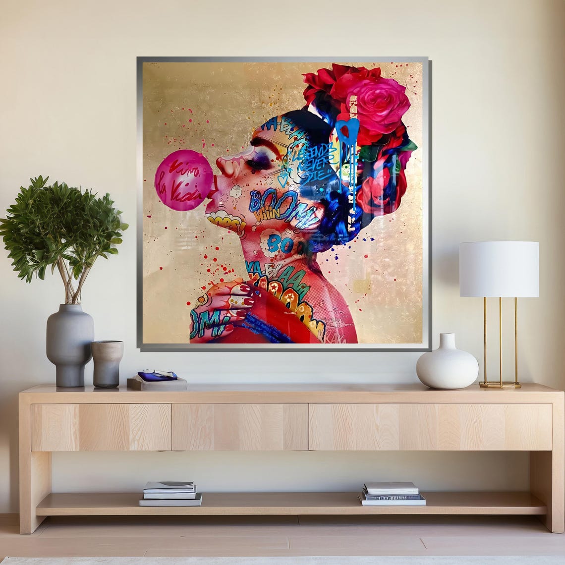 Vibrant Street Art Portrait Of A Woman With Bubblegum And Graffiti Accents For Bold Home Decor - Image 4