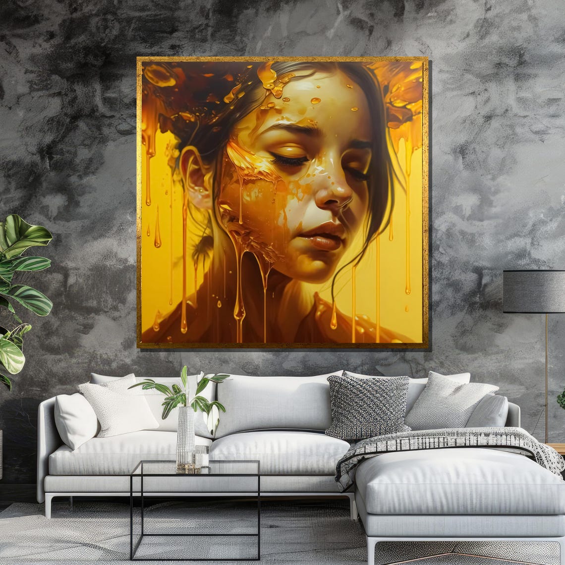 Woman's Face With Dripping Golden Honey Surreal Portrait Art Poster - Image 6