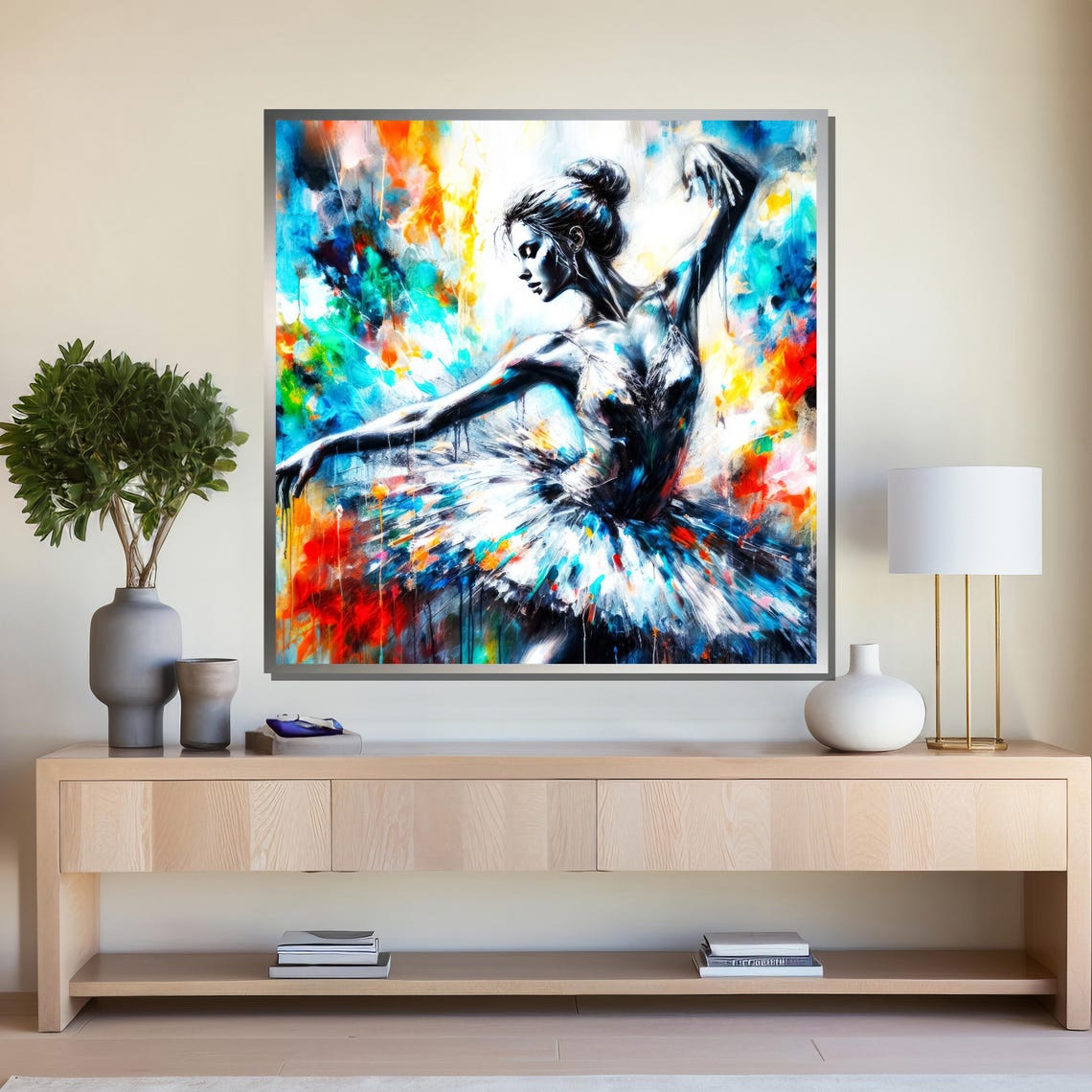 Splashy Colorful Abstract Ballerina Portrait Poster for Dance Studio - Image 4