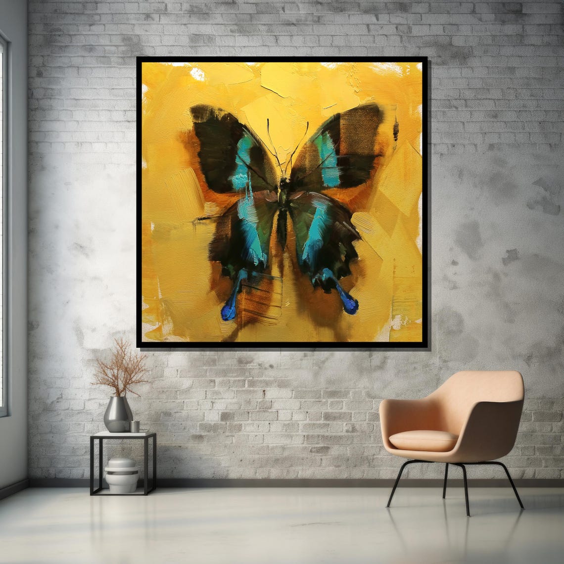 Elegant Butterfly Wall Art Vibrant Yellow And Blue Abstract Painting Ready To Hang Modern Home Decor For Living Room Or Bedroom - Image 5