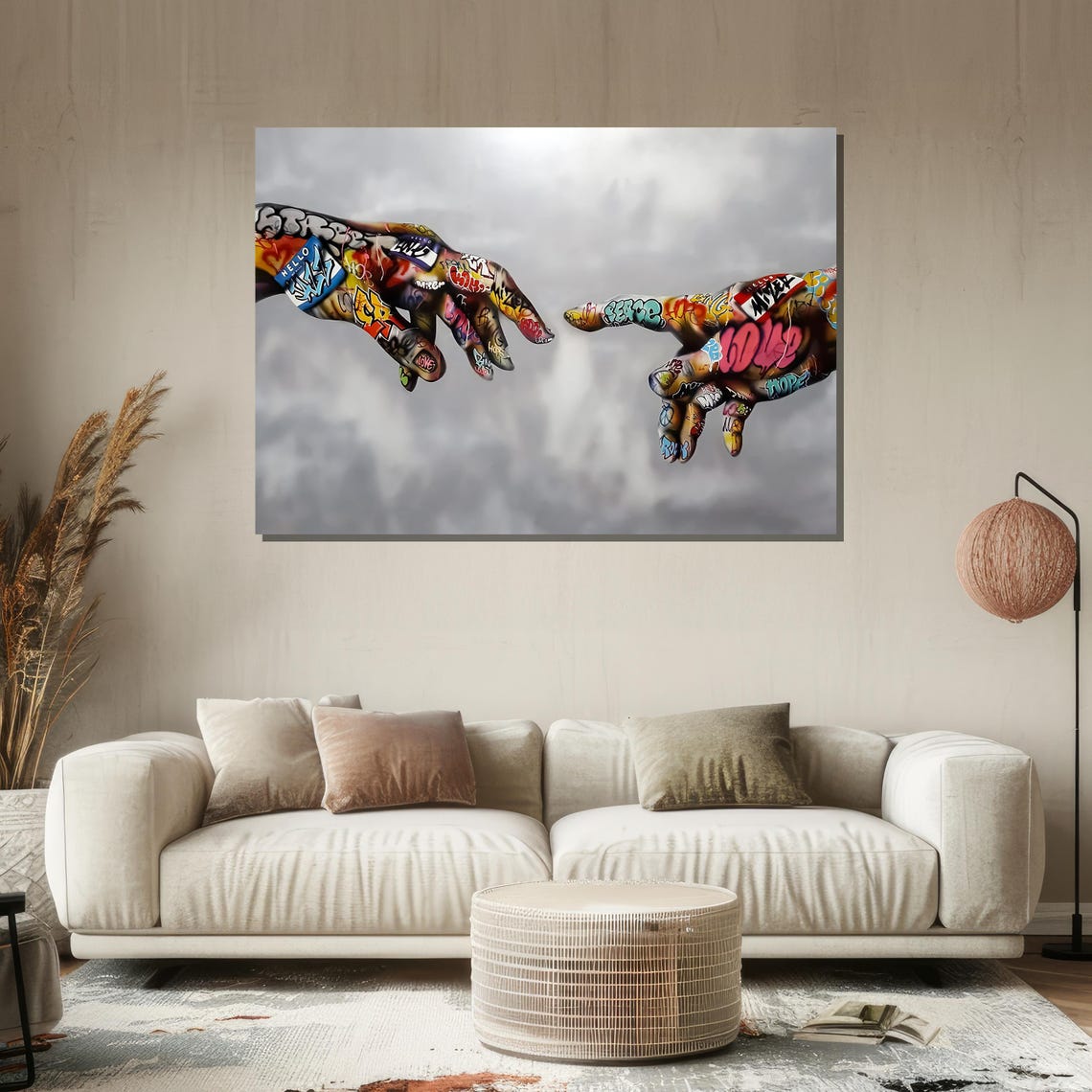 Graffiti Tattooed Hands Creation of Adam Touch Street Art Poster - Image 2