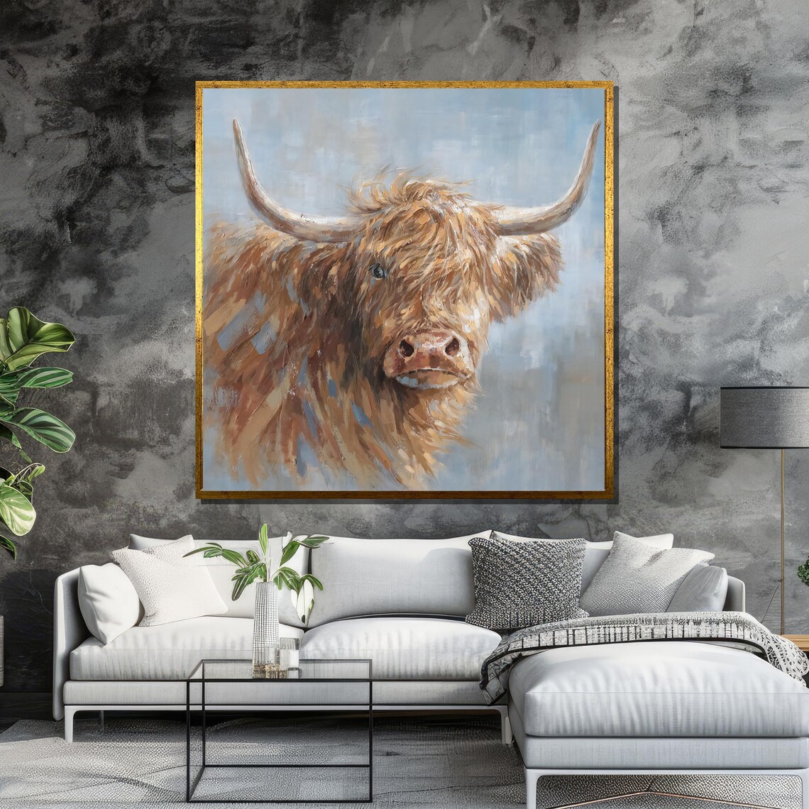 Highland Cow Portrait Rustic Farmhouse Oil Painting Style Poster - Image 6
