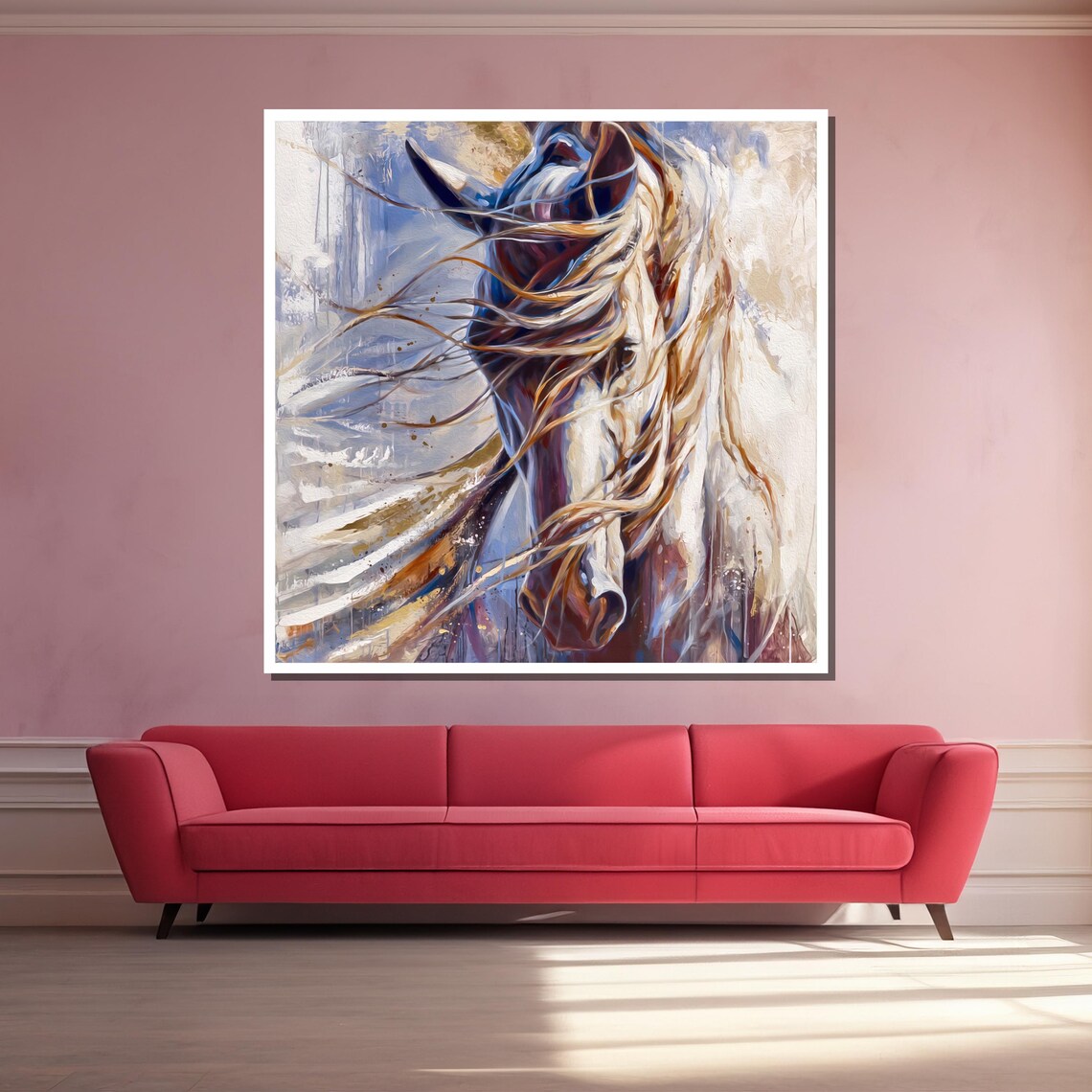 Elegant Horse with Flowing Mane in the Wind Poster for Home Decor - Image 3