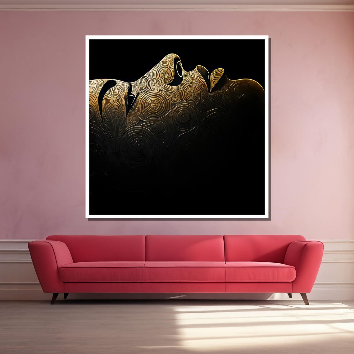 Golden Swirl Face Profile Black Background Abstract Art Poster - Image 3