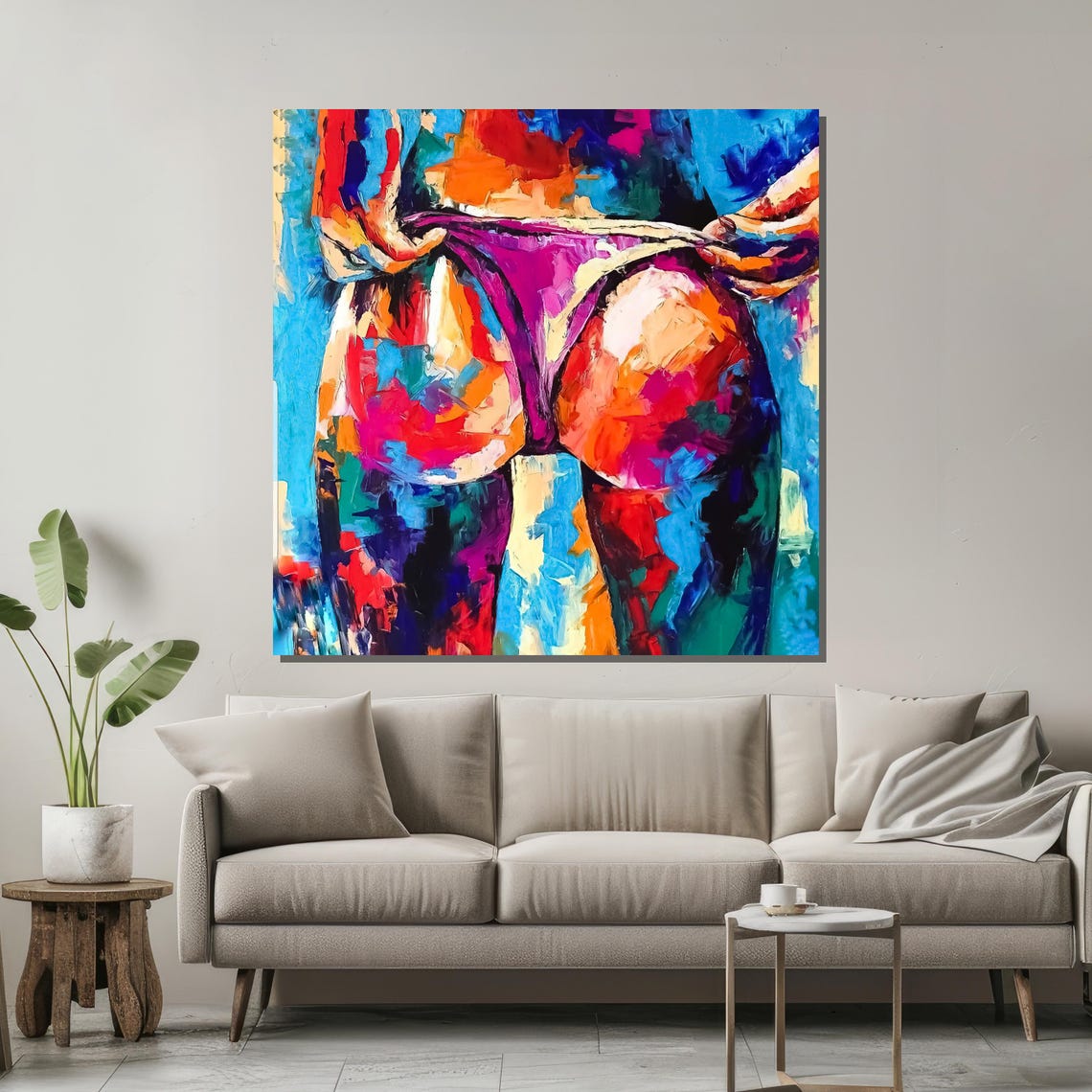 Bold And Colorful Abstract Nude Painting On Modern Pop Art For Home Bedroom Or Living Room Wall Decor - Image 2