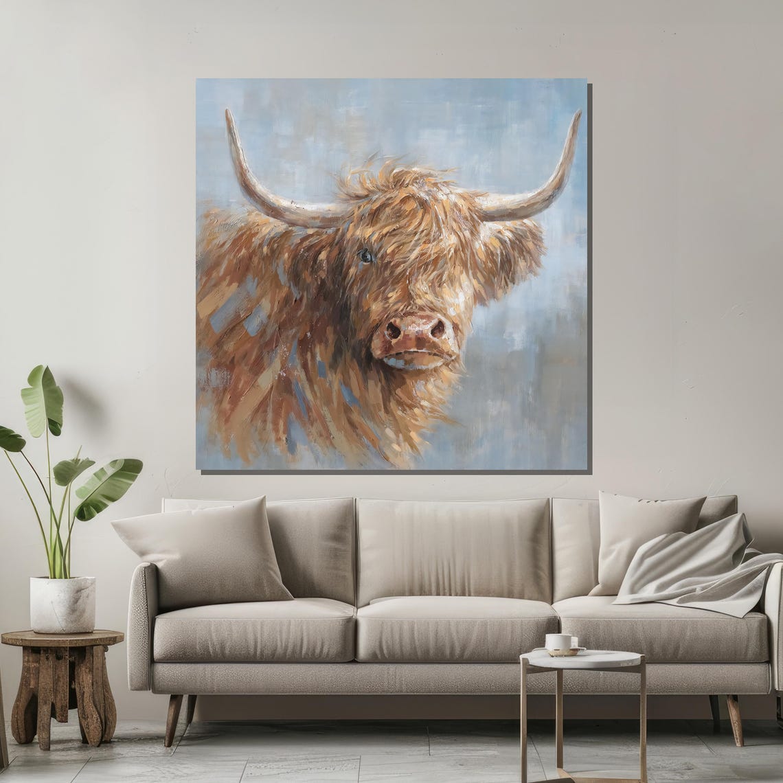 Highland Cow Portrait Rustic Farmhouse Oil Painting Style Poster - Image 2