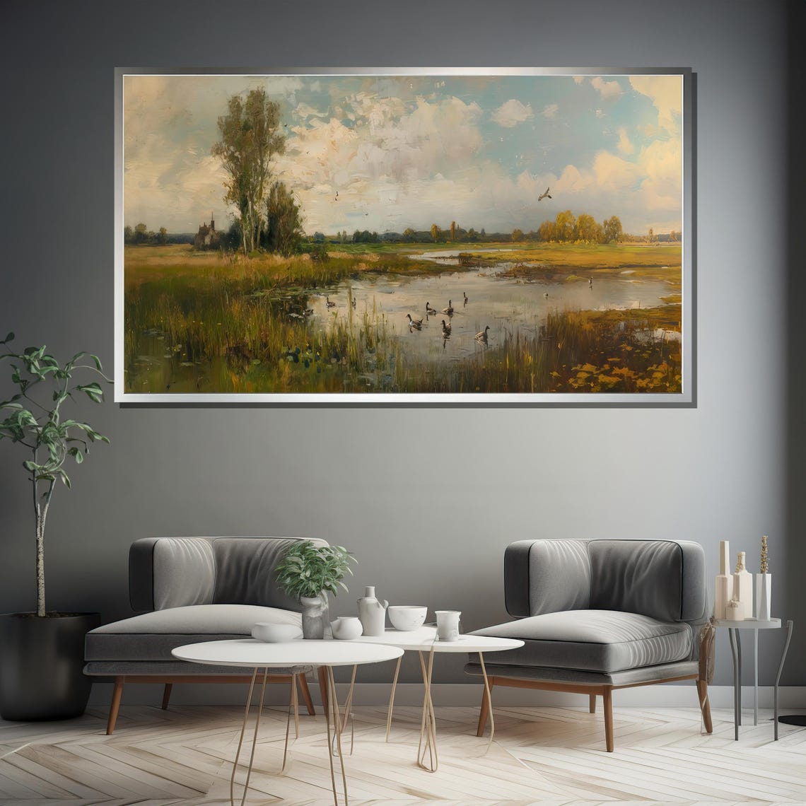 Tranquil Marsh Wetlands Landscape With Wild Ducks Painterly Poster - Image 4