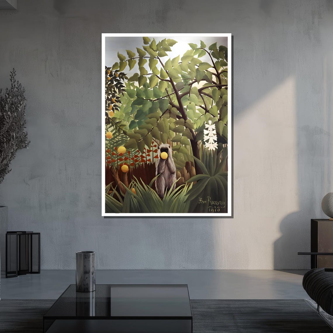Henri Rousseau Exotic Jungle Monkey Eating Fruit 1910 Art Poster - Image 3