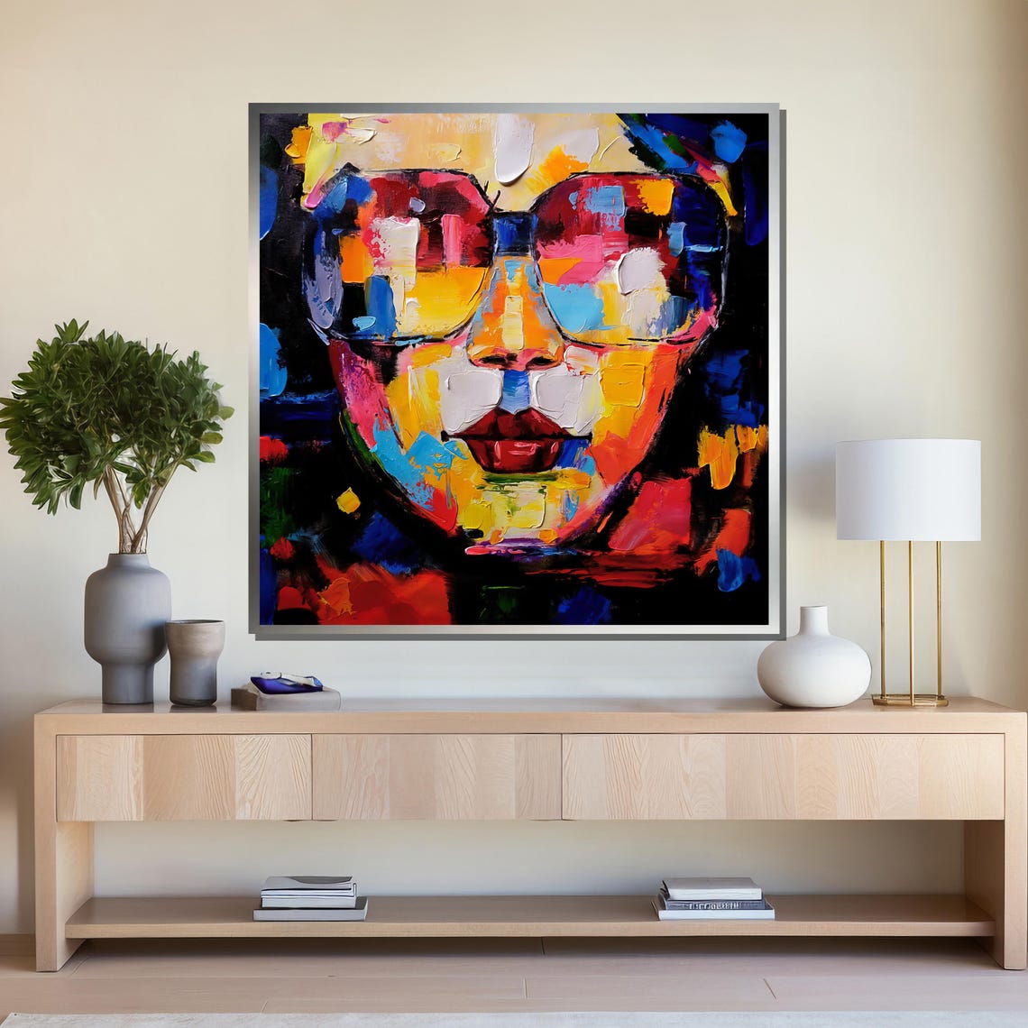 Vibrant Abstract Face Painting Colorful Modern Art For Living Room Wall Decor Bold Pop Art Portrait Ready To Hang - Image 4
