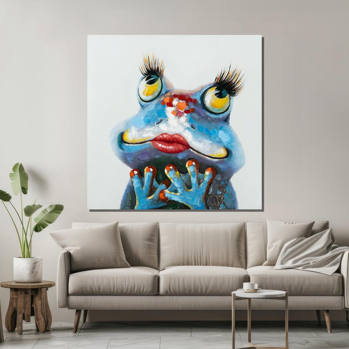 Whimsical Blue Frog with Red Lips Funny Animal Poster for Bathroom - Image 2