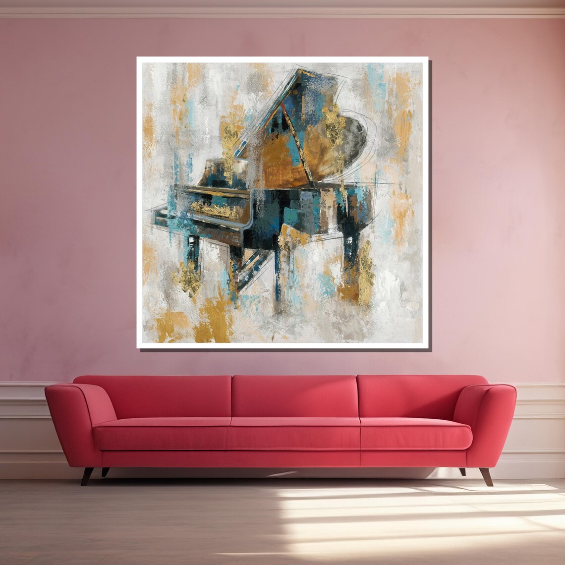 Abstract Grand Piano in Blue and Gold Music Poster for Music Room - Image 3